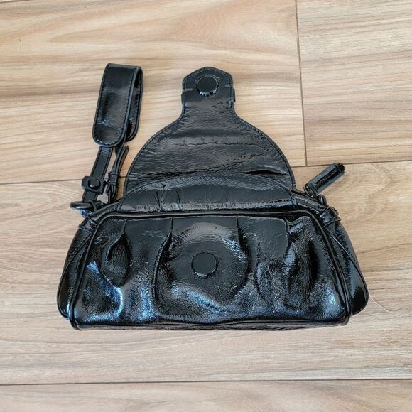 Just Cavalli Patent Leather Flap Dumpling Clutch Wristlet in Black - Picture 4 of 16